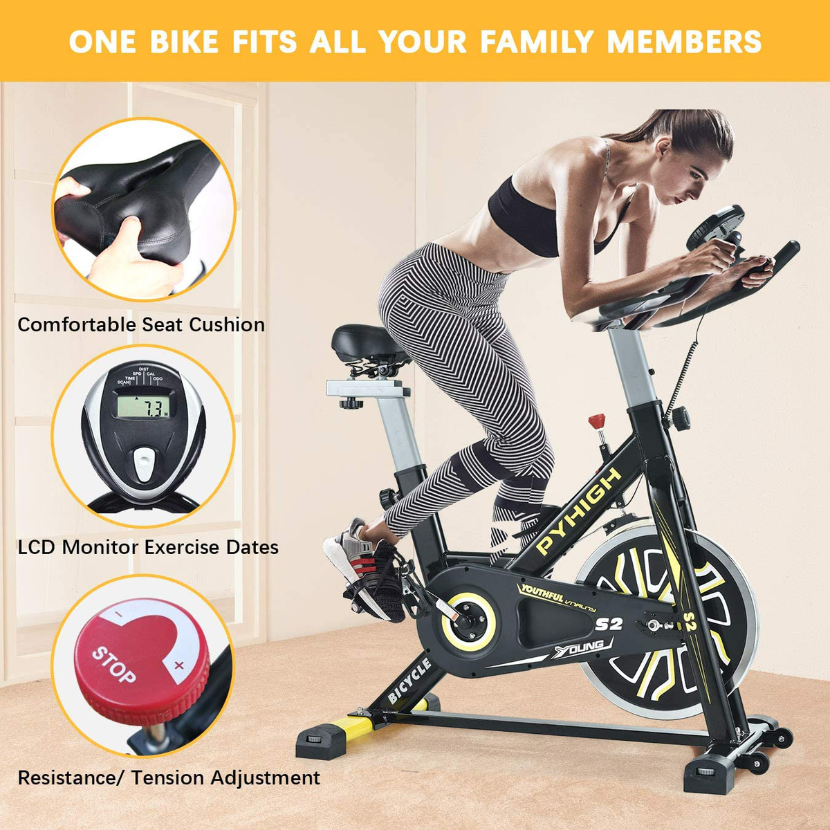 Pyhigh indoor cycling bike belt drive stationary bicycle hotsell