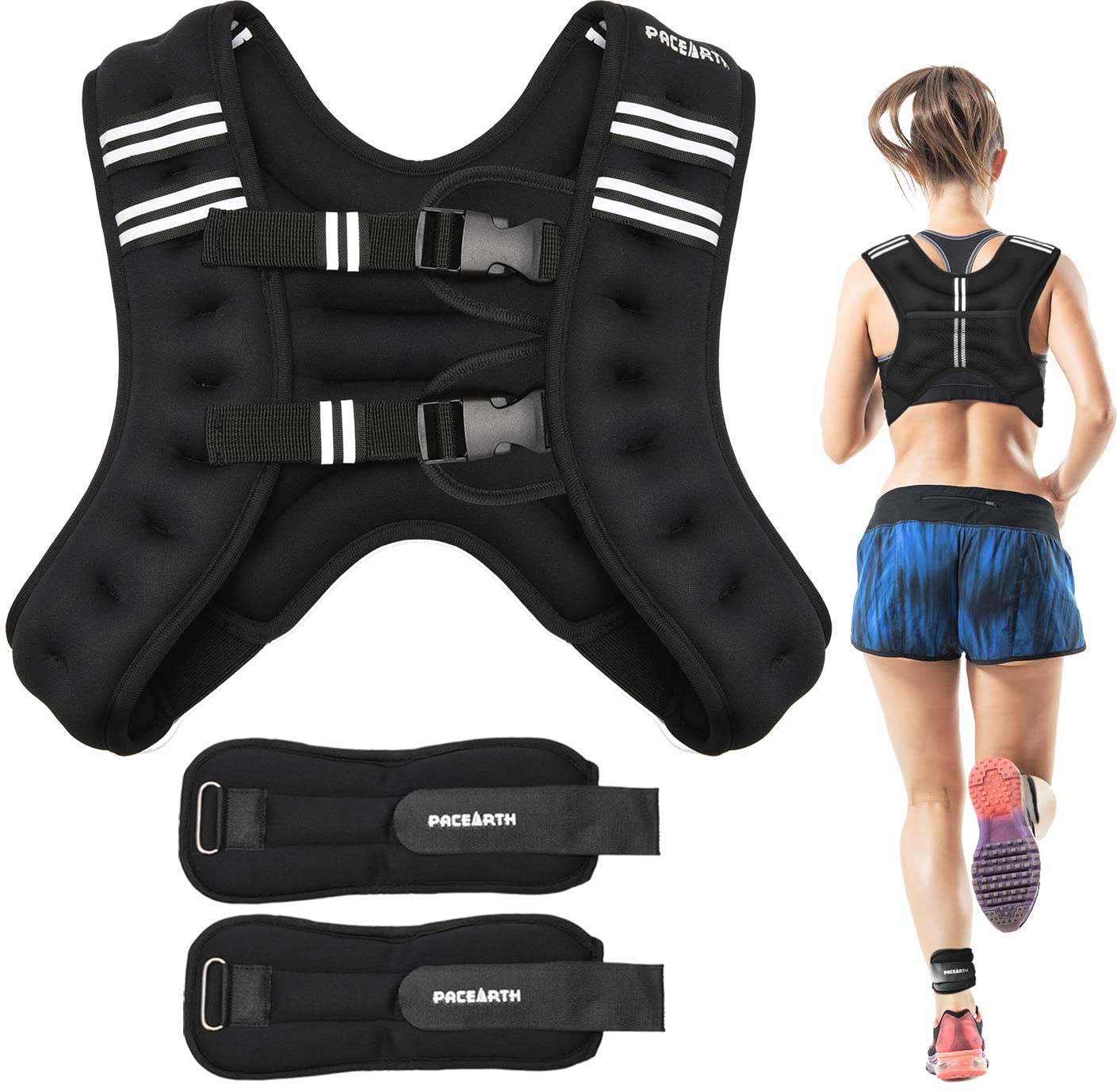 PACEARTH Weighted Vest with Ankle/Wrist Weights 6/12/16lbs
