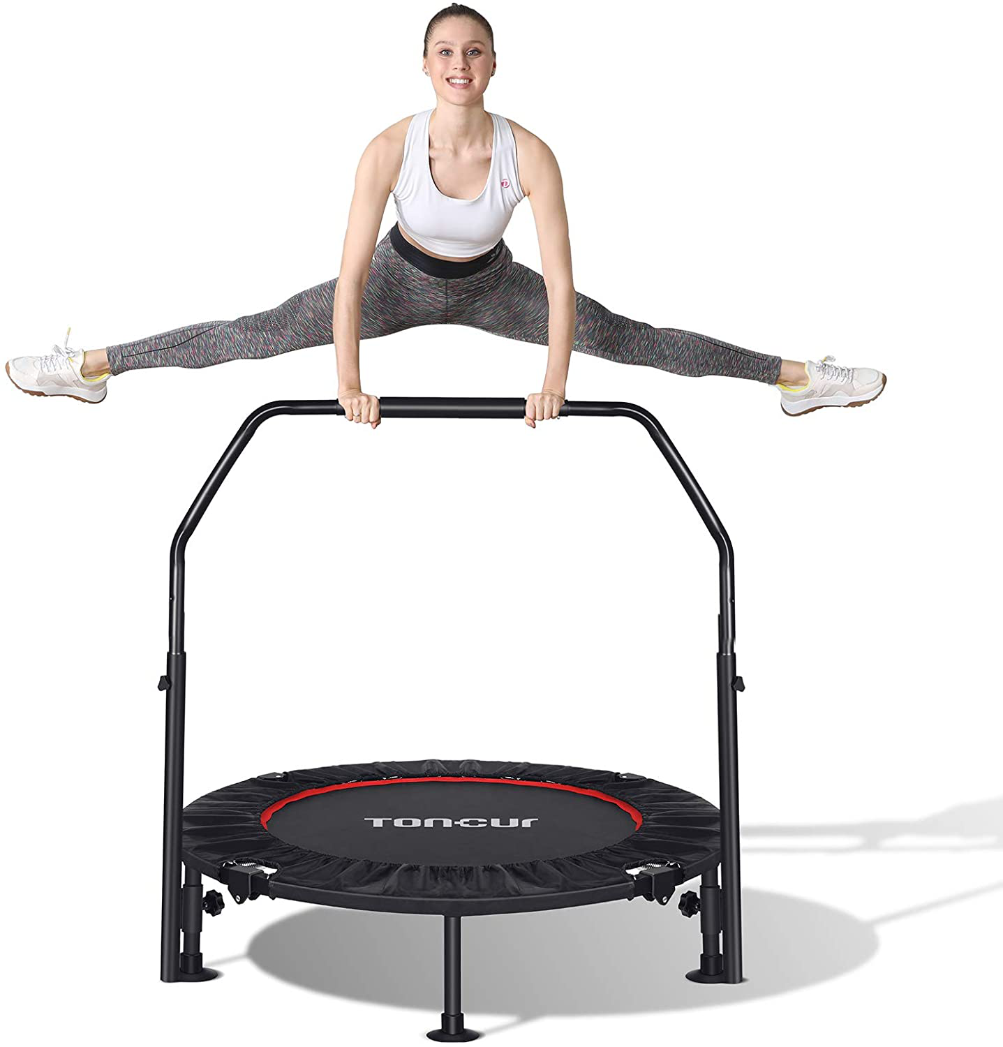 BCAN 40 Foldable Mini Trampoline, Fitness Rebounder with Adjustable Foam  Handle, Exercise Trampoline for Adults Indoor/Garden Workout Max Load 330lbs